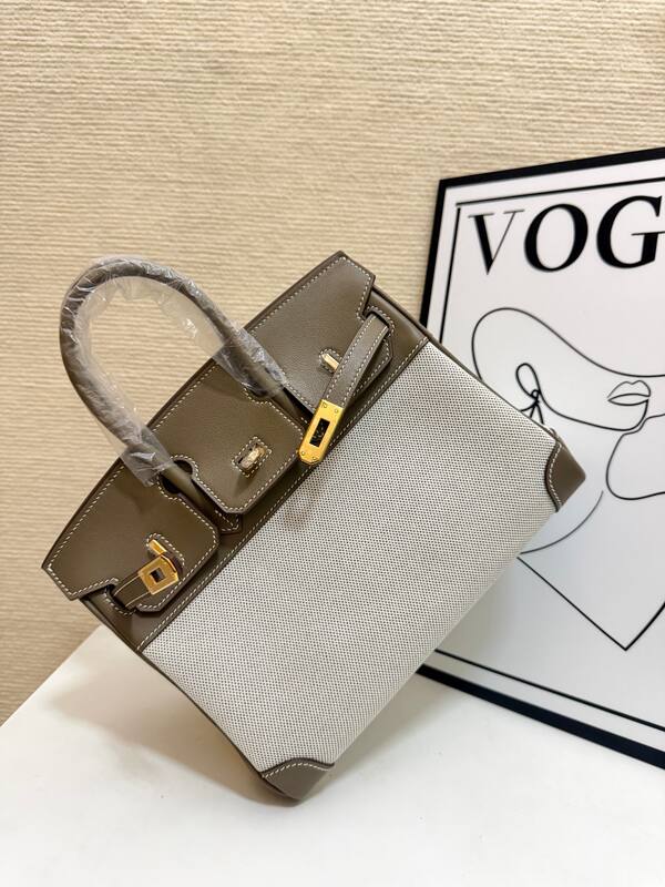 Hermes Birkin 30 Etoupe and Beige canvas everyday — Top Quality Replica
