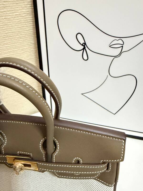 Hermes Birkin 30 Etoupe and Beige canvas everyday — Top Quality Replica