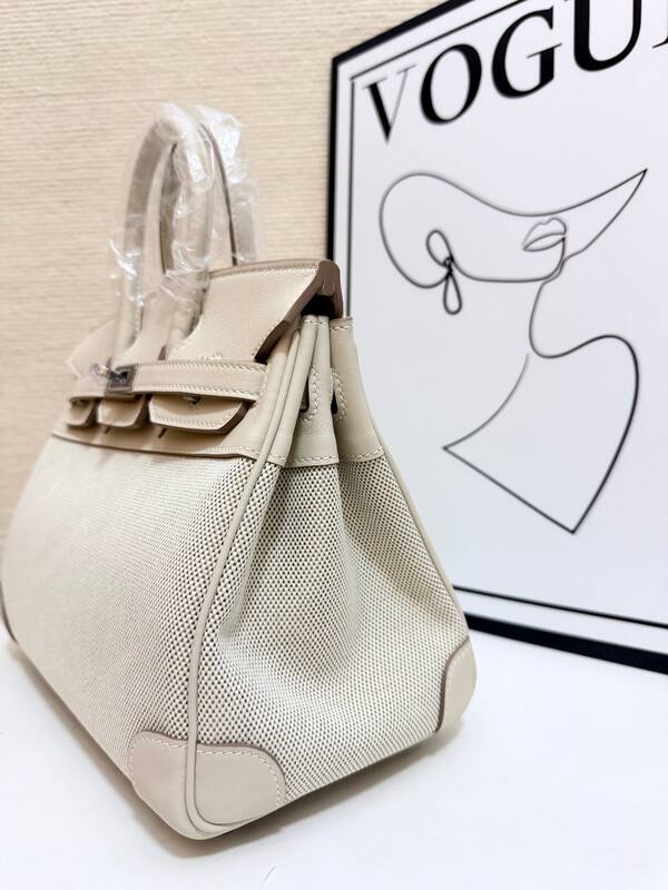 Hermes Birkin 30 Cream canvas and Swift leather work — AAA Quality Replica