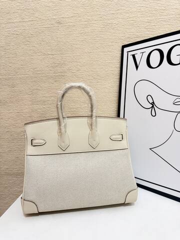 Hermes Birkin 30 Cream canvas and Swift leather 30cm work AAA Quality Replica