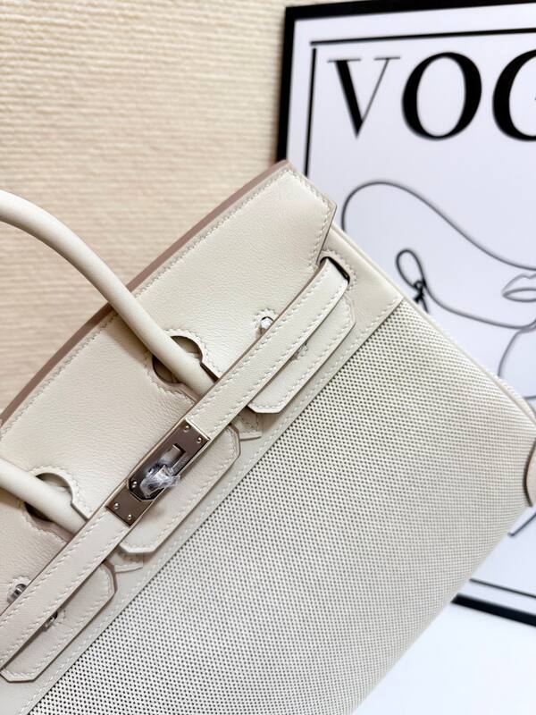 Hermes Birkin 30 Cream canvas and Swift leather work — AAA Quality Replica
