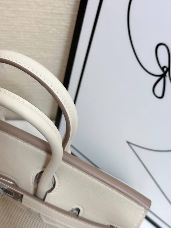 Hermes Birkin 30 Cream canvas and Swift leather work — AAA Quality Replica