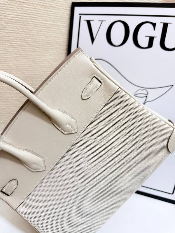 Hermes Birkin 30 Cream canvas and Swift leather work — AAA Quality Replica