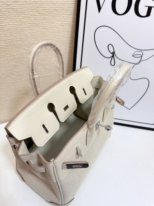 Hermes Birkin 30 Cream canvas and Swift leather work — AAA Quality Replica