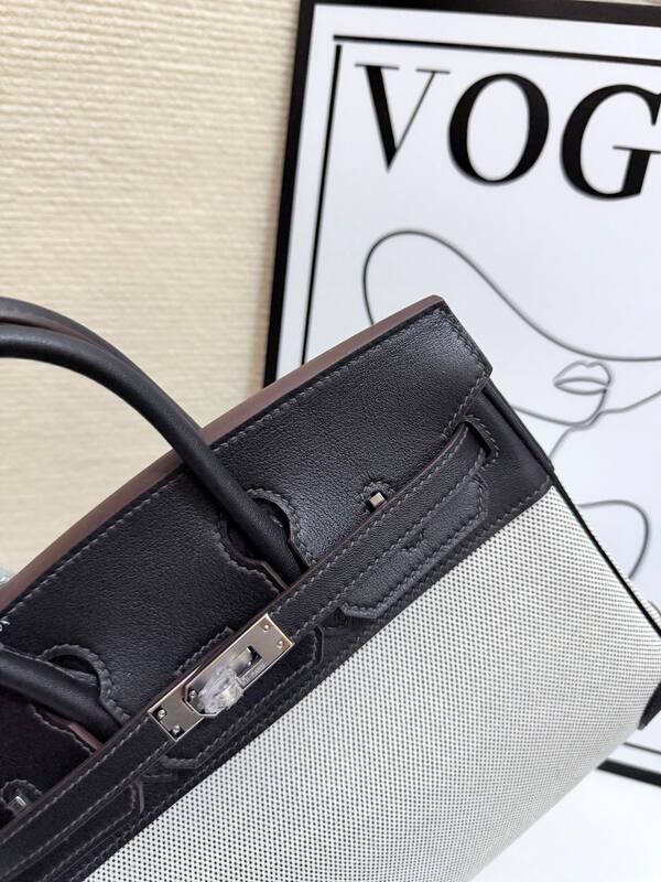 Hermes Birkin 30 Black and Beige canvas work — Top Quality Replica