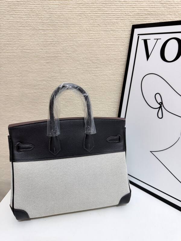 Hermes Birkin 30 Black and Beige canvas work — Top Quality Replica
