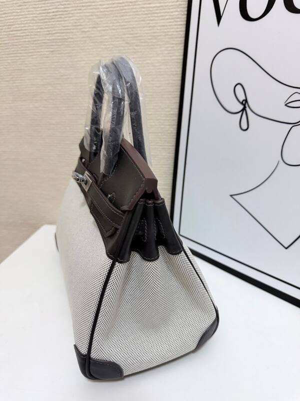 Hermes Birkin 30 Black and Beige canvas work — Top Quality Replica