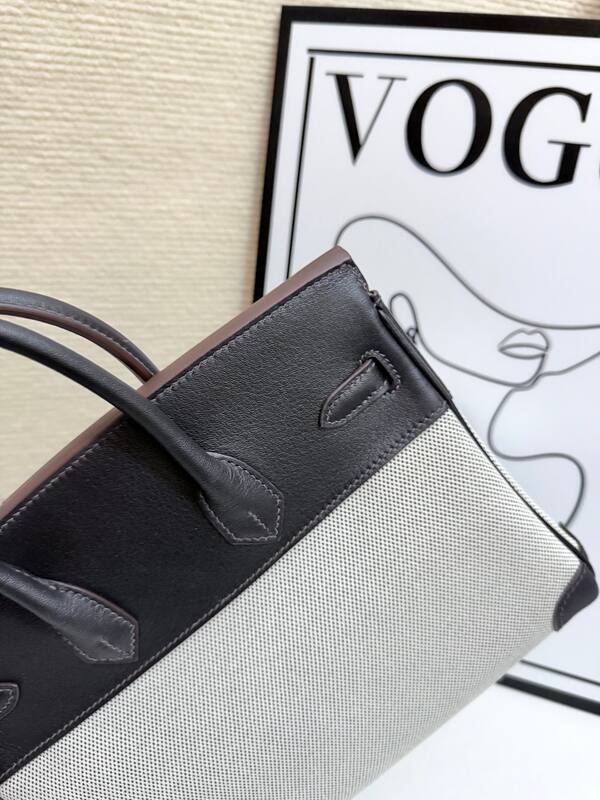 Hermes Birkin 30 Black and Beige canvas work — Top Quality Replica