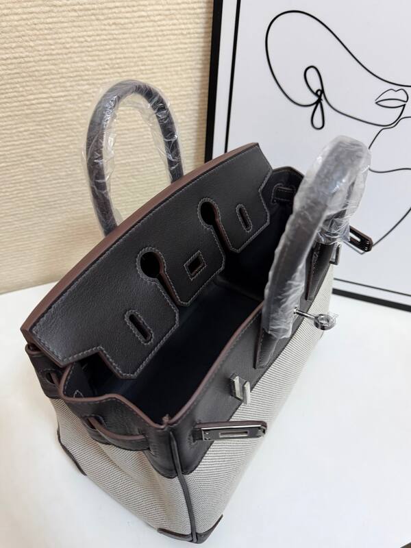 Hermes Birkin 30 Black and Beige canvas work — Top Quality Replica