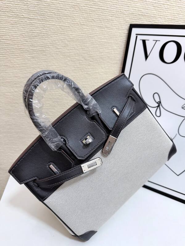 Hermes Birkin 30 Black and Beige canvas work — Top Quality Replica
