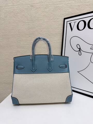 Hermes Birkin 30 Blue Swift and Beige canvas 30cm everyday Top Quality Replica