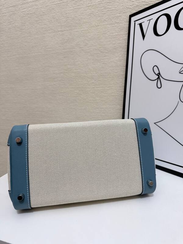 Hermes Birkin 30 Blue Swift and Beige canvas everyday — Top Quality Replica