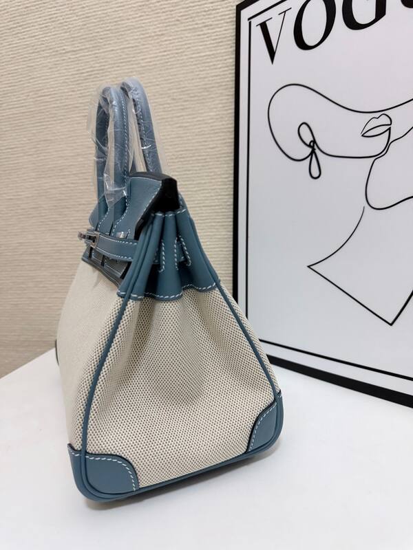 Hermes Birkin 30 Blue Swift and Beige canvas everyday — Top Quality Replica