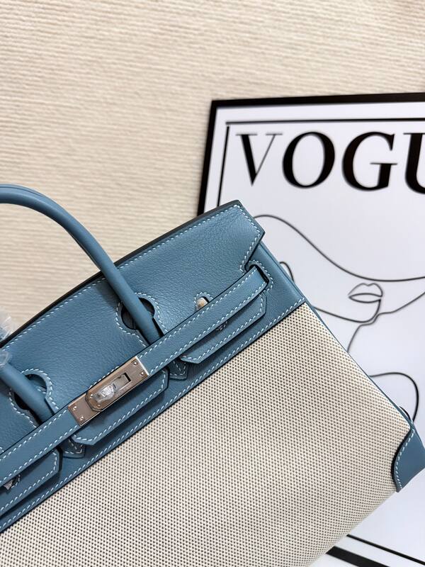 Hermes Birkin 30 Blue Swift and Beige canvas everyday — Top Quality Replica