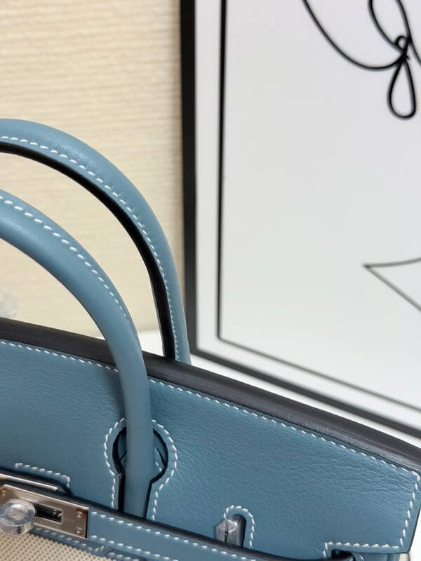 Hermes Birkin 30 Blue Swift and Beige canvas everyday — Top Quality Replica