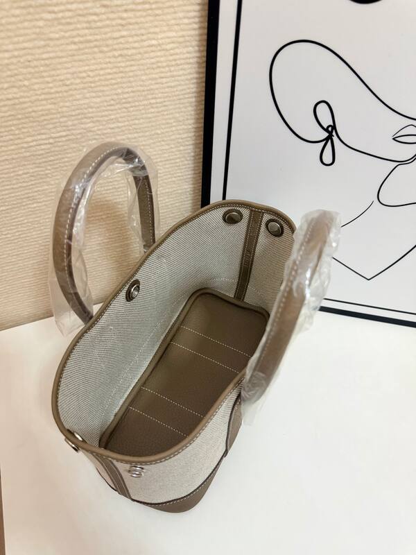Hermes Garden Party Beige canvas with taupe leather tote — Premium Replica