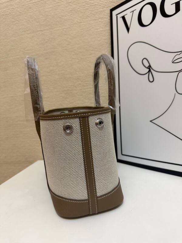 Hermes Garden Party Beige canvas with taupe leather tote — Premium Replica