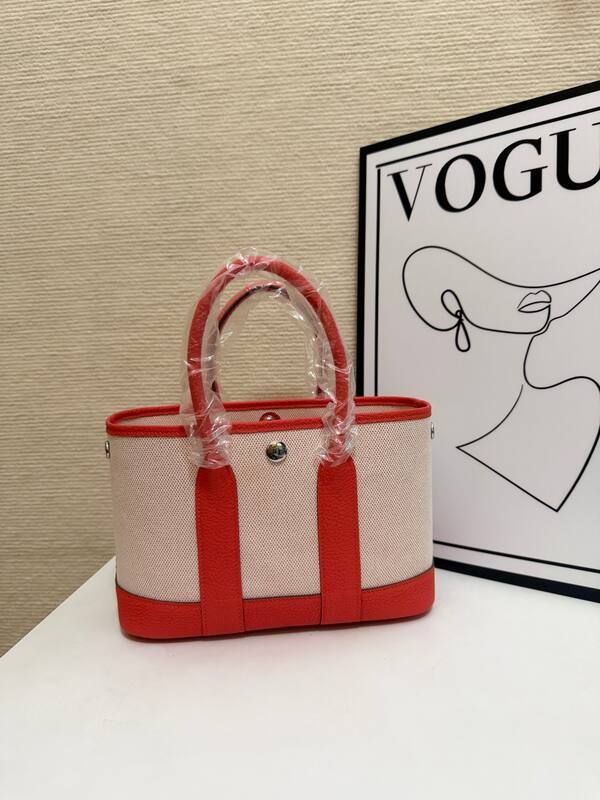 Hermes Garden Party Ecru canvas and coral orange leather tote — AAA Quality Replica