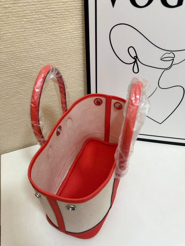 Hermes Garden Party Ecru canvas and coral orange leather tote — AAA Quality Replica