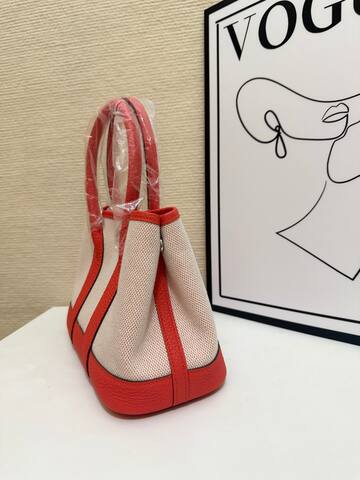 Hermes Garden Party Ecru canvas and coral orange leather 23cm tote AAA Quality Replica