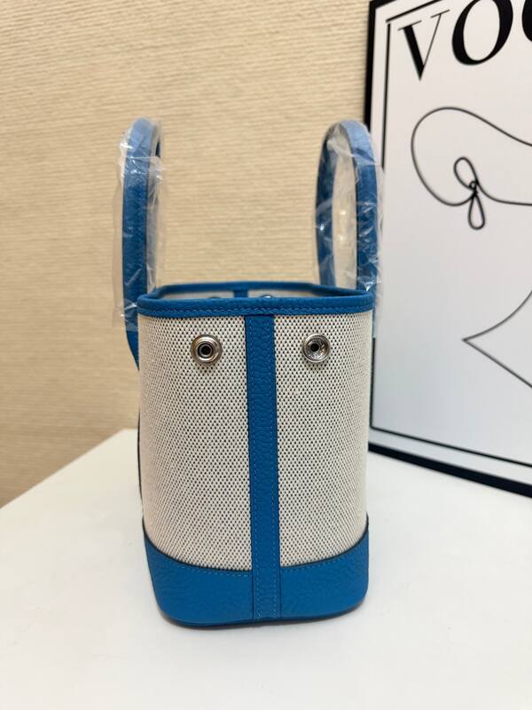 Hermes Garden Party White canvas and blue leather tote — Top Quality Replica
