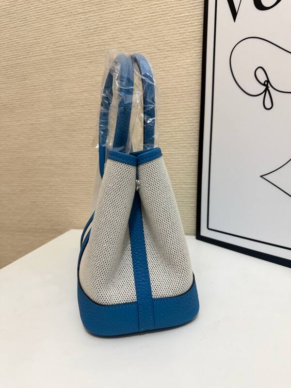 Hermes Garden Party White canvas and blue leather tote — Top Quality Replica