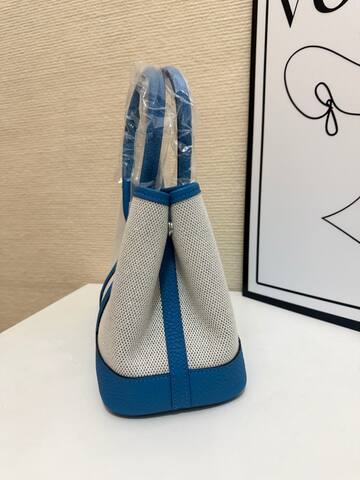 Hermes Garden Party White canvas and blue leather 23cm tote Top Quality Replica
