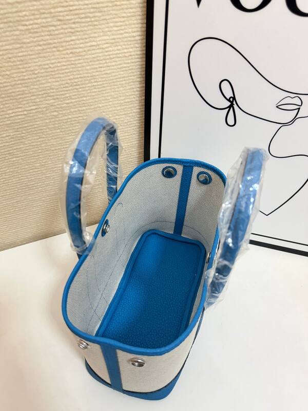 Hermes Garden Party White canvas and blue leather tote — Top Quality Replica