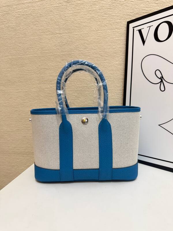 Hermes Garden Party White canvas and blue leather tote — Top Quality Replica