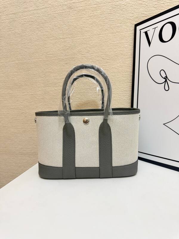Hermes Garden Party Ecru canvas and gray leather tote — Premium Replica