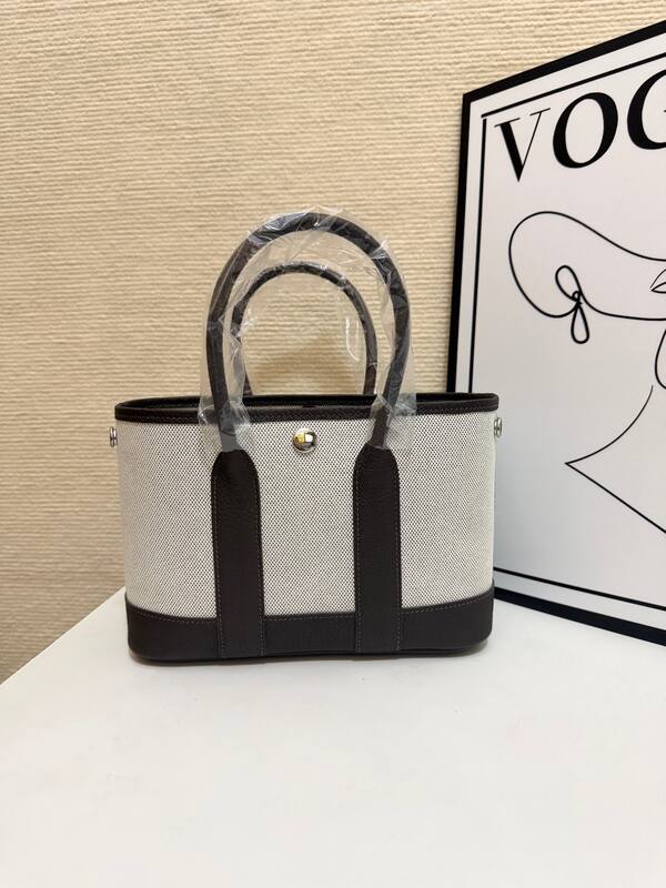 Hermes Garden Party Beige canvas and dark brown leather mini tote — 1:1 Replica
