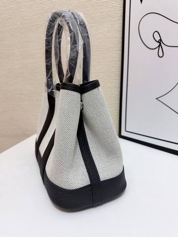 Hermes Garden Party Beige canvas and black leather 23cm tote Top Quality Replica