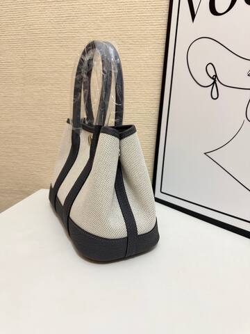 Hermes Garden Party Beige canvas and dark gray leather 23cm tote 1 1 Replica