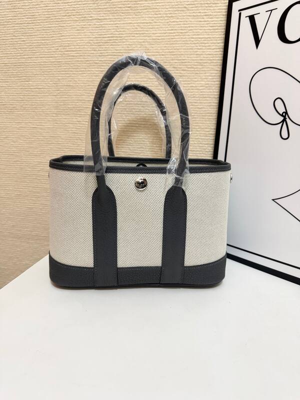 Hermes Garden Party Beige canvas and dark gray leather tote — 1:1 Replica