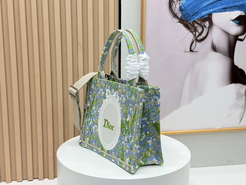 Dior Blue Green Floral Embroidery tote — AAA Quality Replica