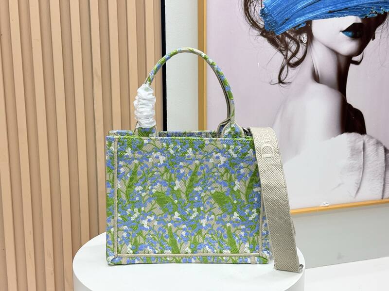 Dior Blue Green Floral Embroidery tote — AAA Quality Replica