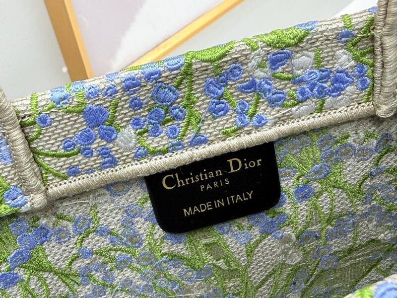 Dior Blue Green Floral Embroidery tote — AAA Quality Replica