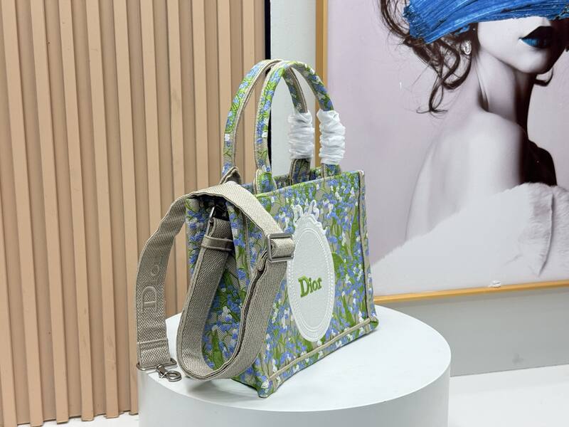 Dior Blue Green Floral Embroidery tote — AAA Quality Replica