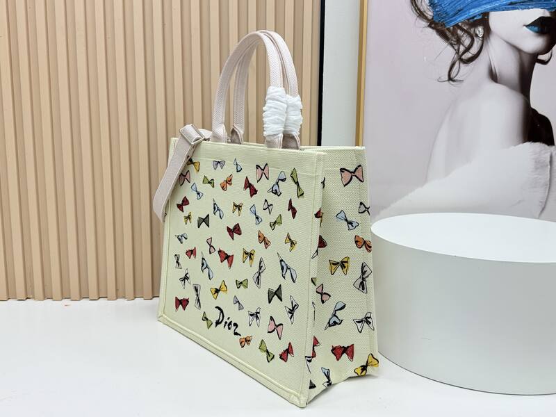 Dior Book Tote Ivory canvas with multicolor bow print — 1:1 Replica