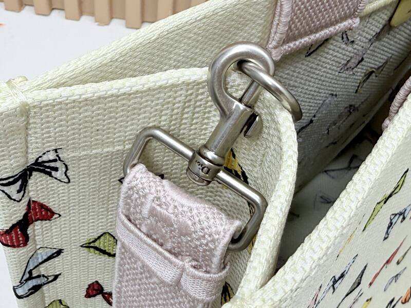 Dior Book Tote Ivory canvas with multicolor bow print — 1:1 Replica