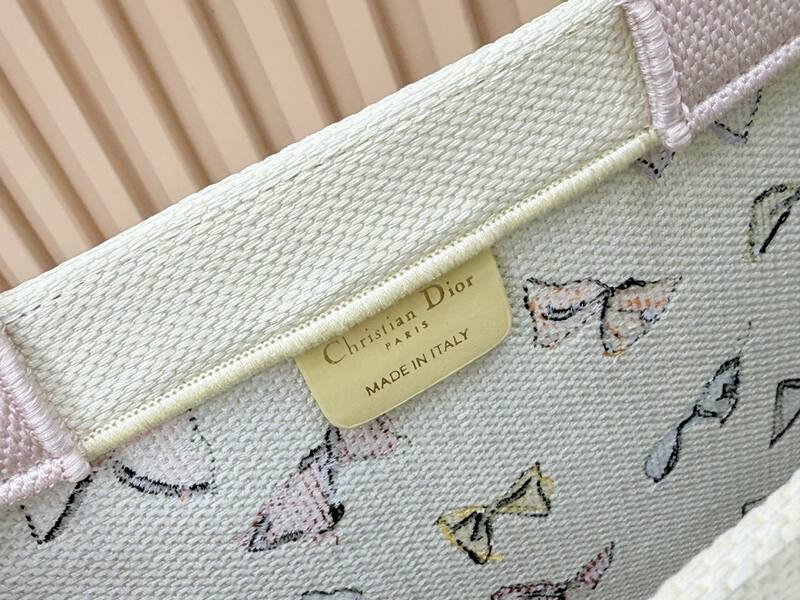 Dior Book Tote Ivory canvas with multicolor bow print — 1:1 Replica
