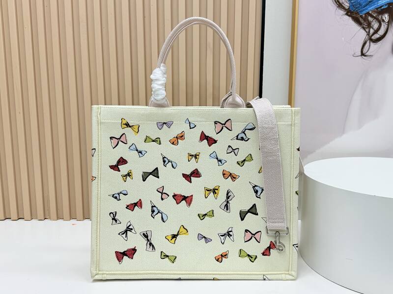 Dior Book Tote Ivory canvas with multicolor bow print — 1:1 Replica