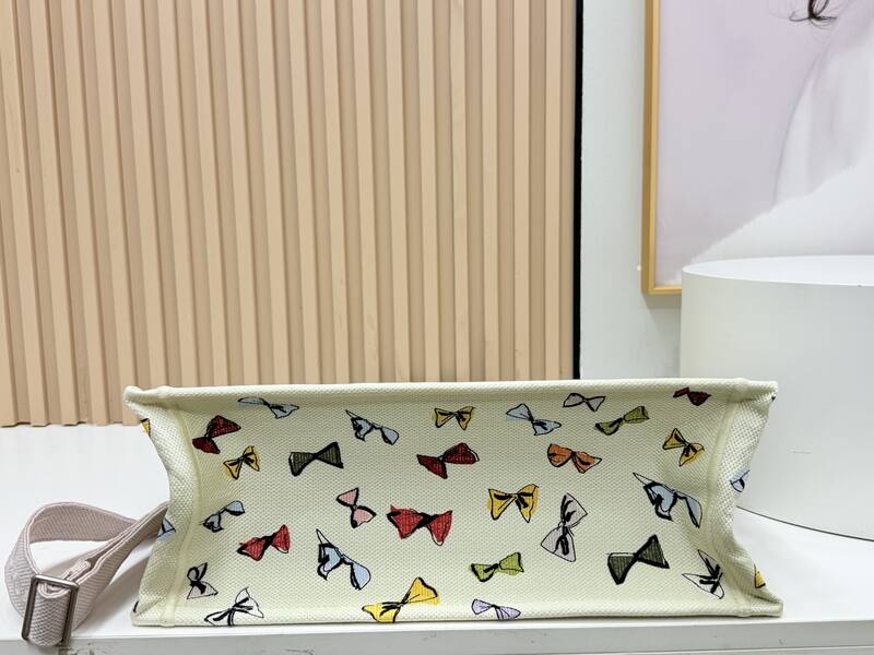 Dior Book Tote Ivory canvas with multicolor bow print — 1:1 Replica