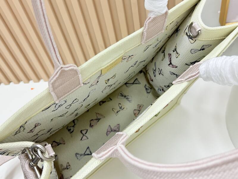 Dior Book Tote Ivory canvas with multicolor bow print — 1:1 Replica