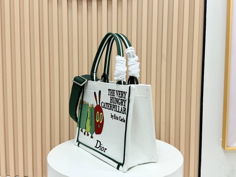 Dior Book Tote White and Green Embroidered Canvas — Premium Replica