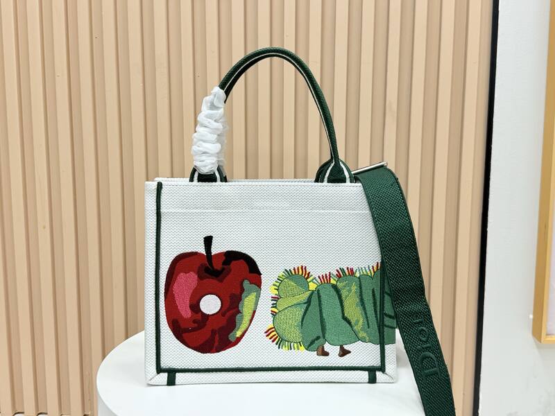 Dior Book Tote White and Green Embroidered Canvas — Premium Replica