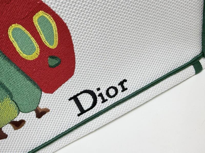 Dior Book Tote White and Green Embroidered Canvas — Premium Replica