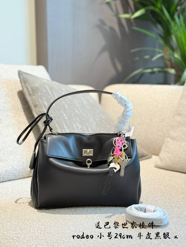 Balenciaga Rodeo Black smooth leather with silver hardware small shoulder — Premium Replica
