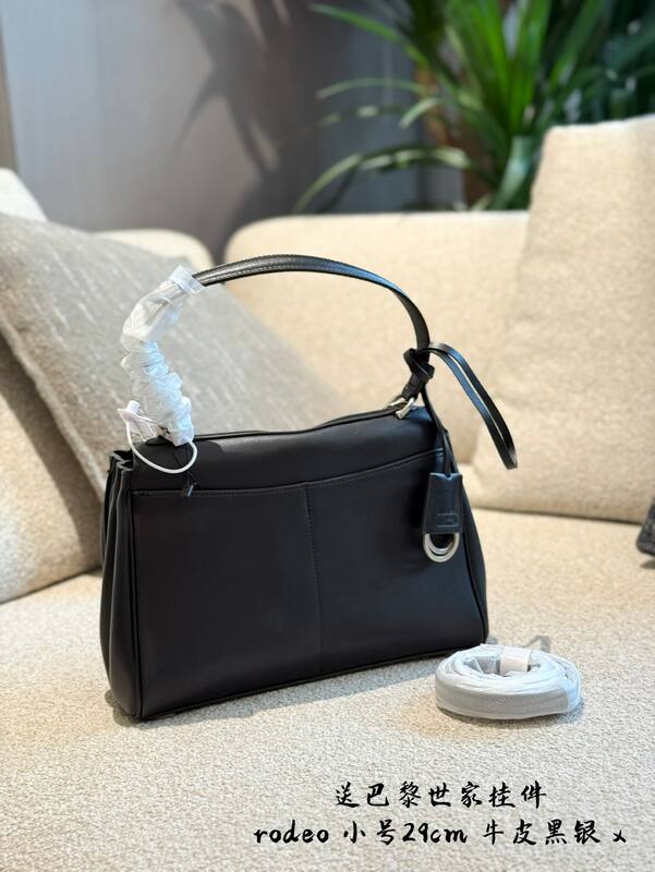 Balenciaga Rodeo Black smooth leather with silver hardware small shoulder — Premium Replica
