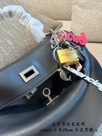Balenciaga Rodeo Black smooth leather with silver hardware small 29cm shoulder Premium Replica